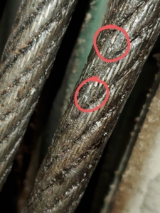 Elevator ropes showing excessive wear